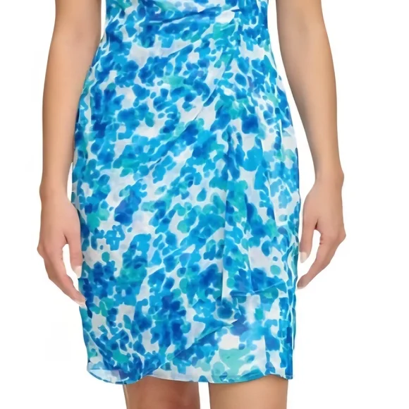 Dkny Blue Sheath Midi Dress with Puff Sleeves - Picture 4 of 7